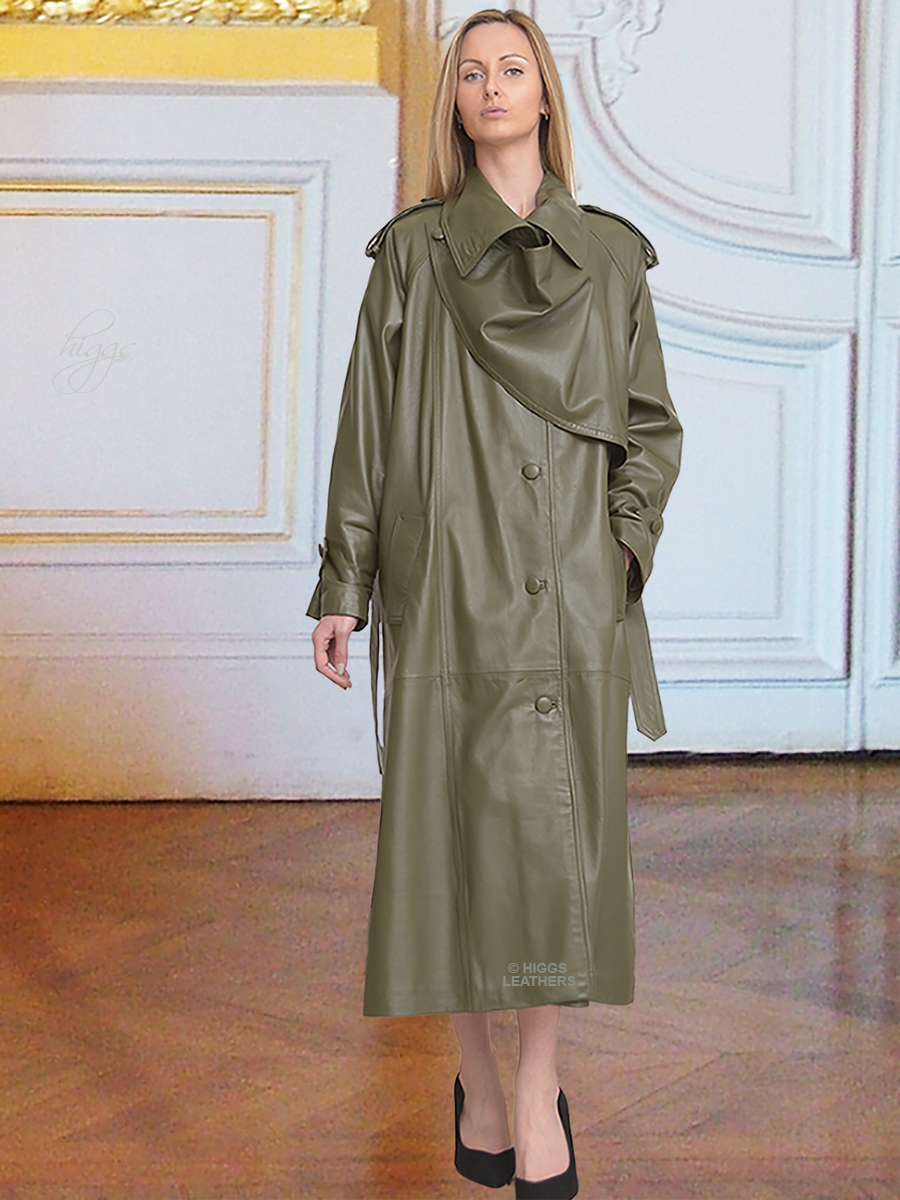 Higgs Leathers | Buy Charlotte (women's Designer Green Leather Trench ...